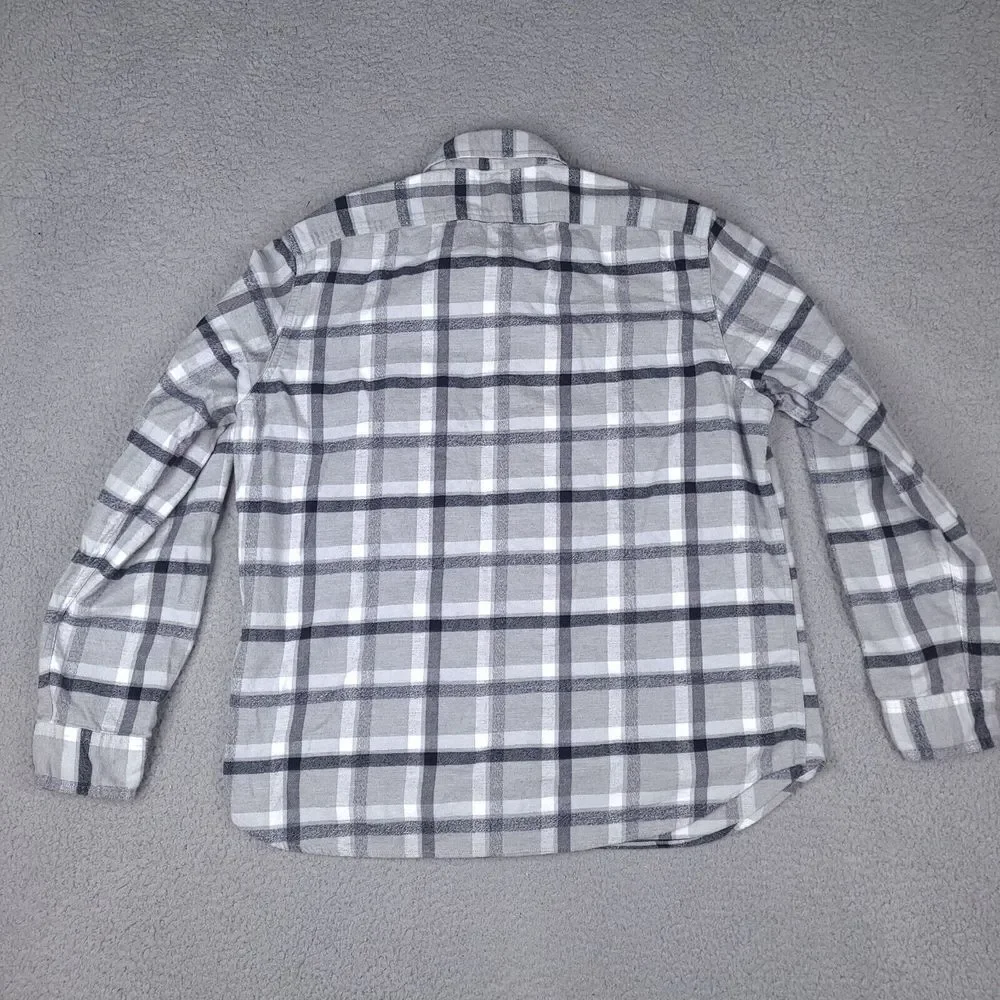 J Crew Flannel Shirt Men's XL Gray Plaid Cotton Button‎ Down Pockets Outdoor
